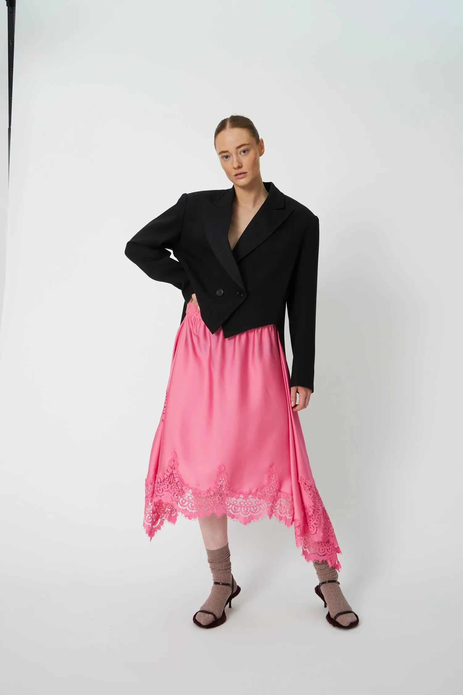 Stella Nova Asymetric Lace Trimmed Skirt Skirt 567 Amazing Pink