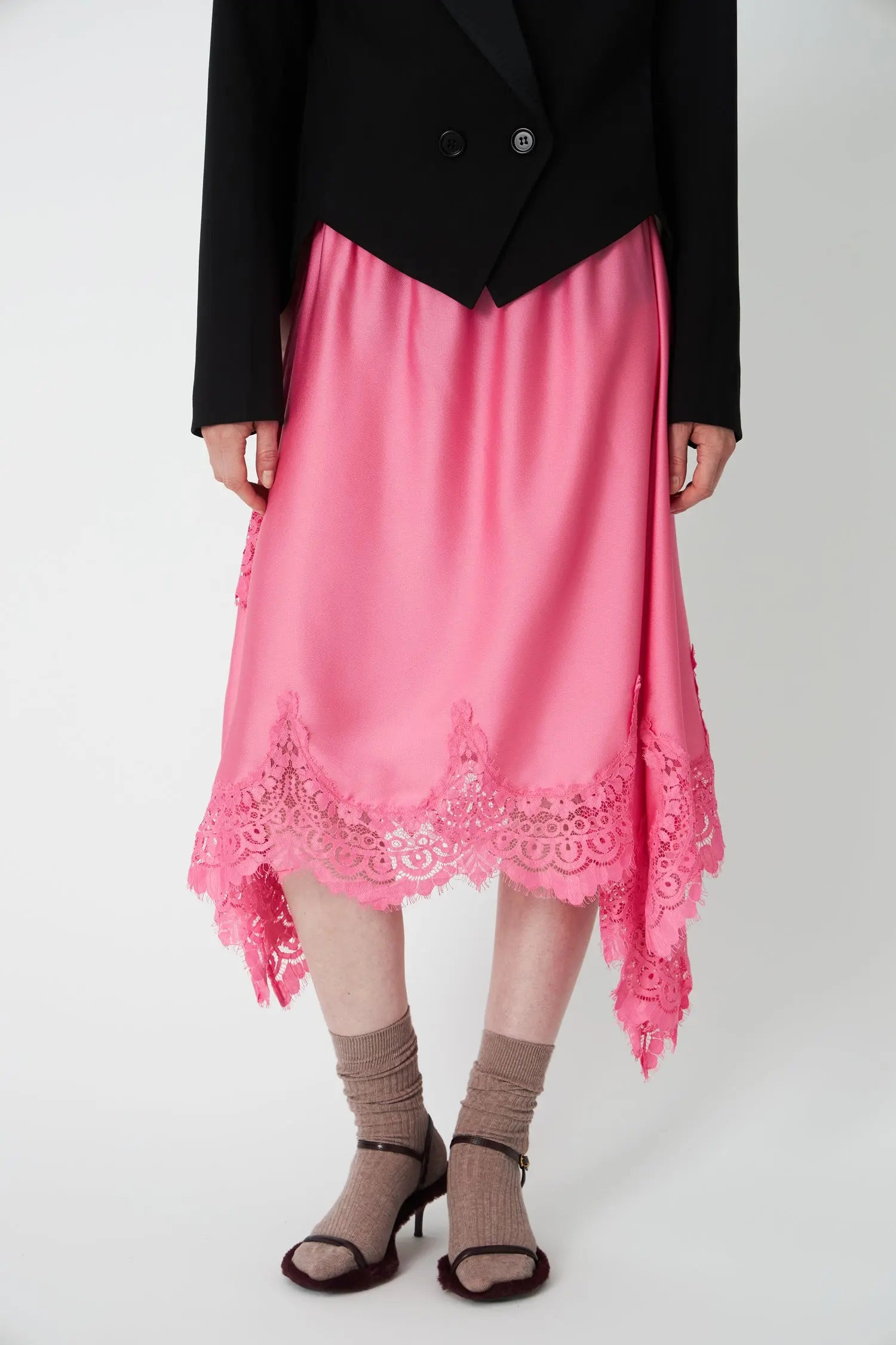 Stella Nova Asymetric Lace Trimmed Skirt Skirt 567 Amazing Pink
