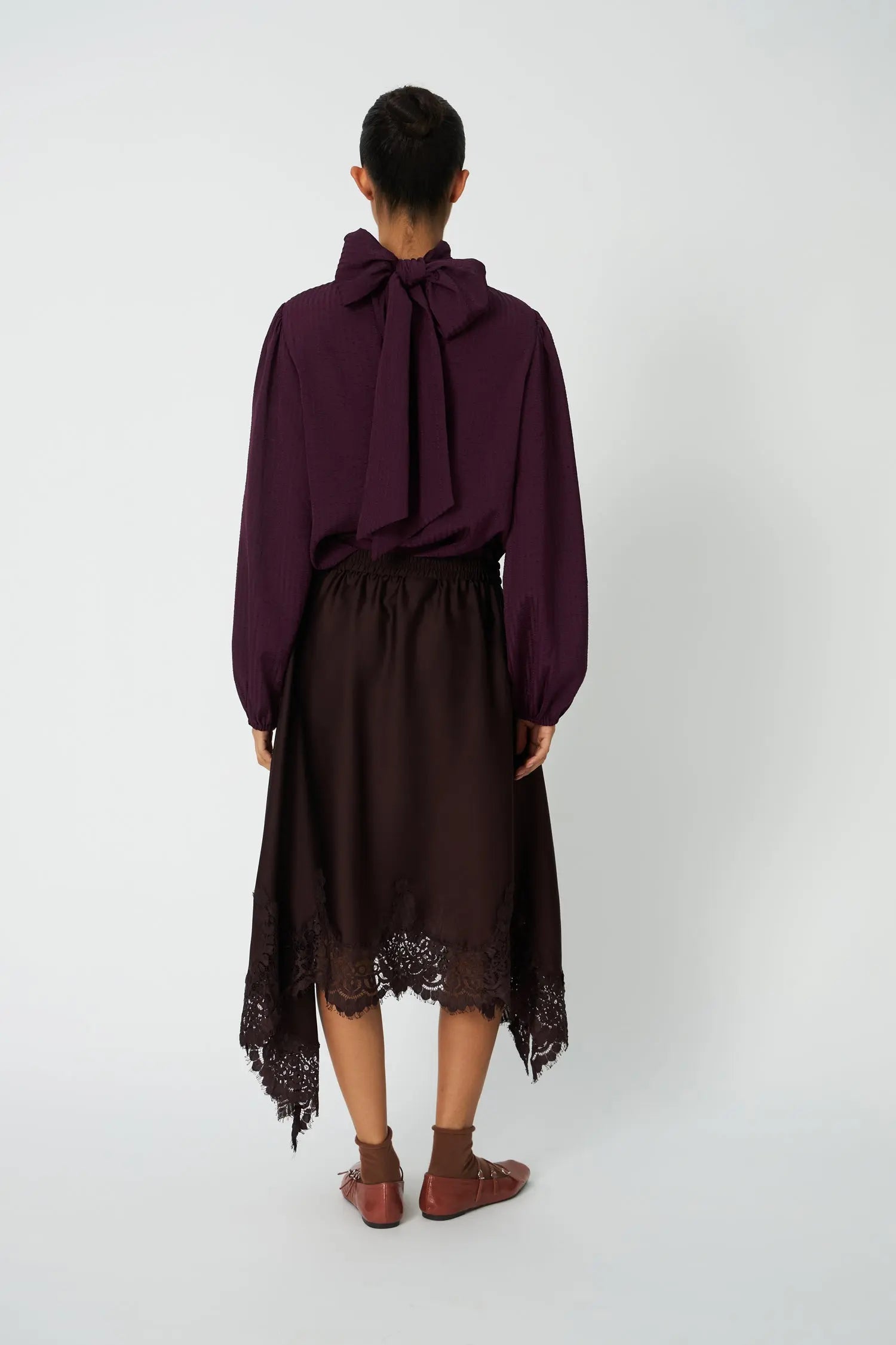 Stella Nova Asymetric Lace Trimmed Skirt Skirt 856 Dark Brown