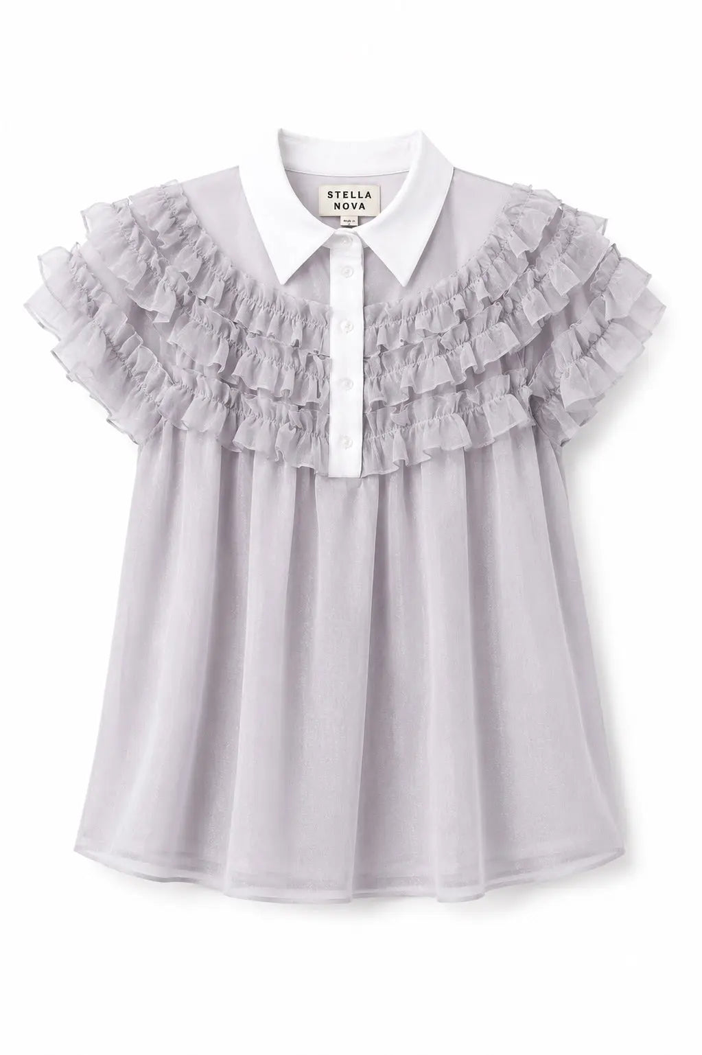 Stella Nova Blouse with shirt collar Top 876 Pearl Grey