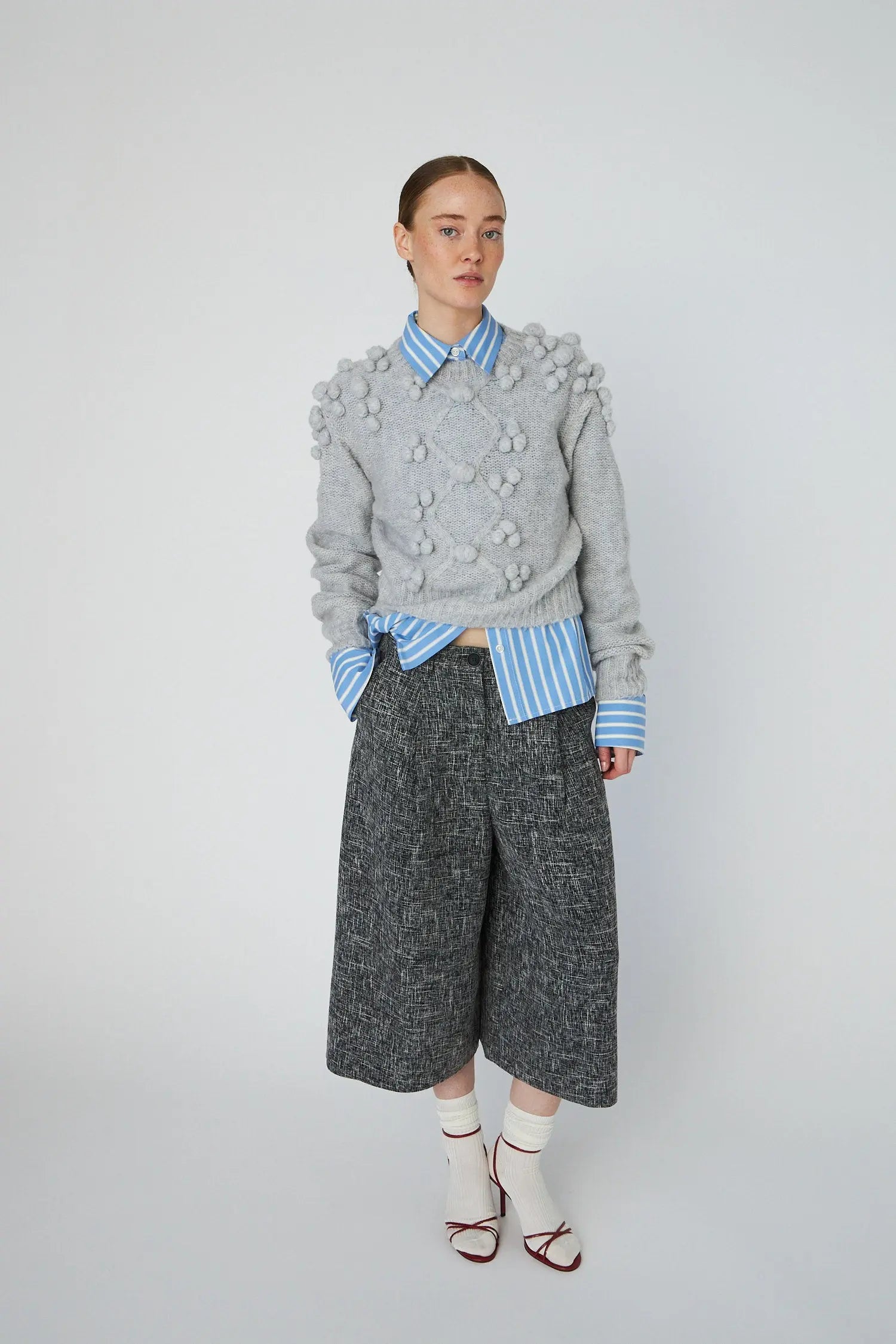 Stella Nova Cable Knit with bobbles Sweater 912 Light Grey Mélange