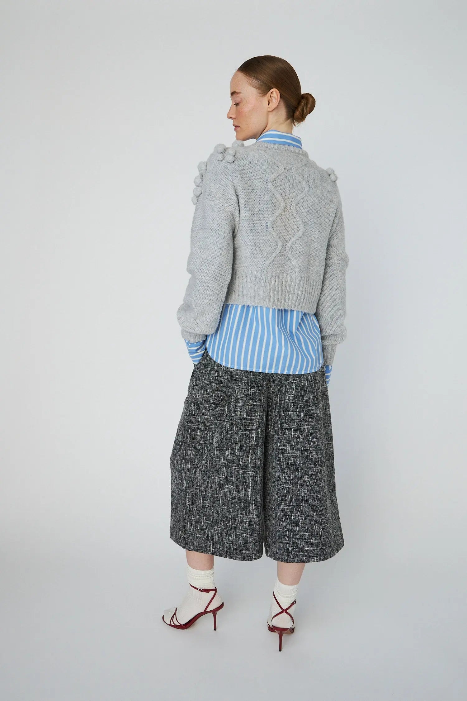 Stella Nova Cable Knit with bobbles Sweater 912 Light Grey Mélange