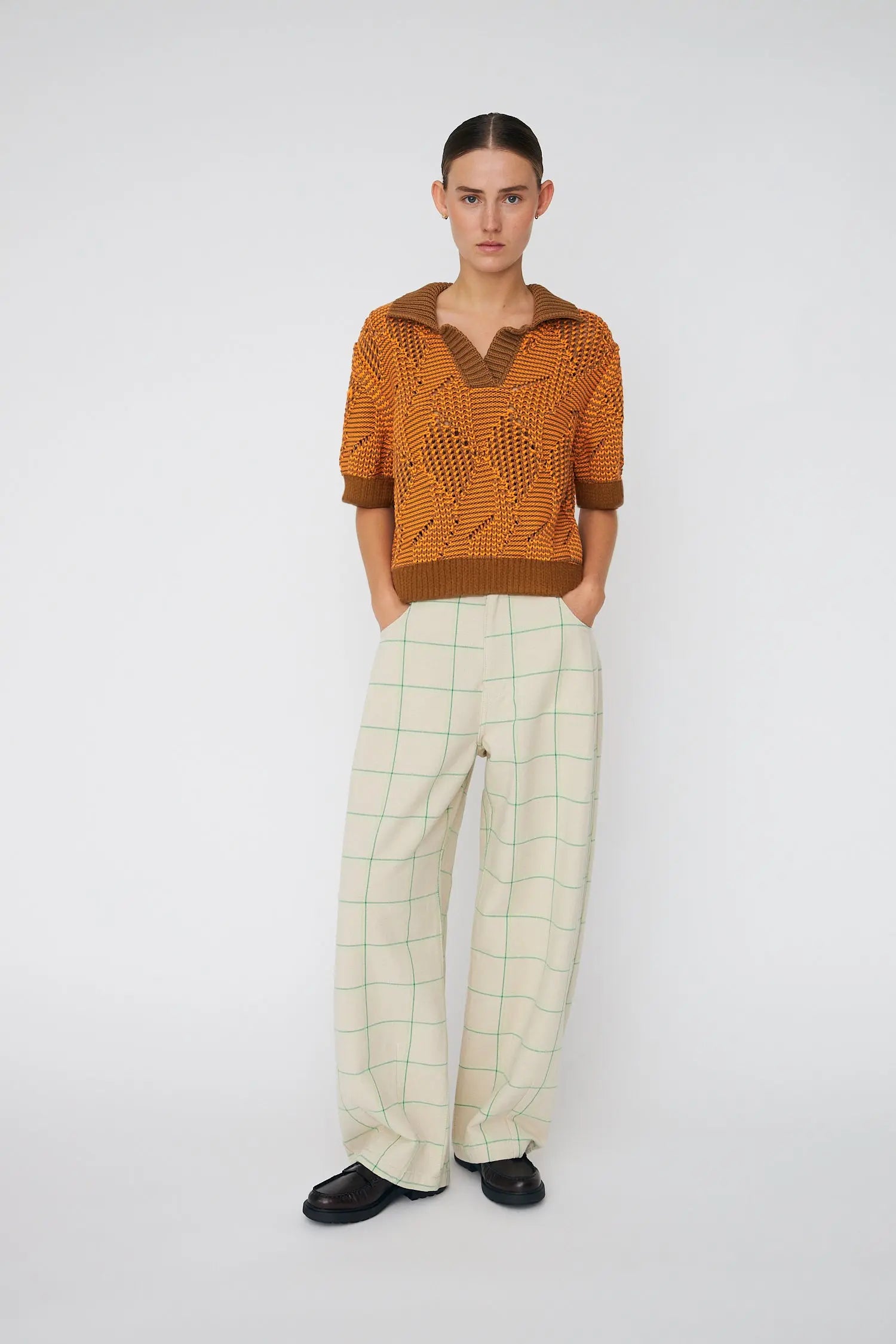 Stella Nova Cotton Knit Polo Blouse 473 Burned Orange