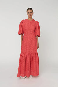 Lace Maxi Kjole i Bomuld - Summer Coral
