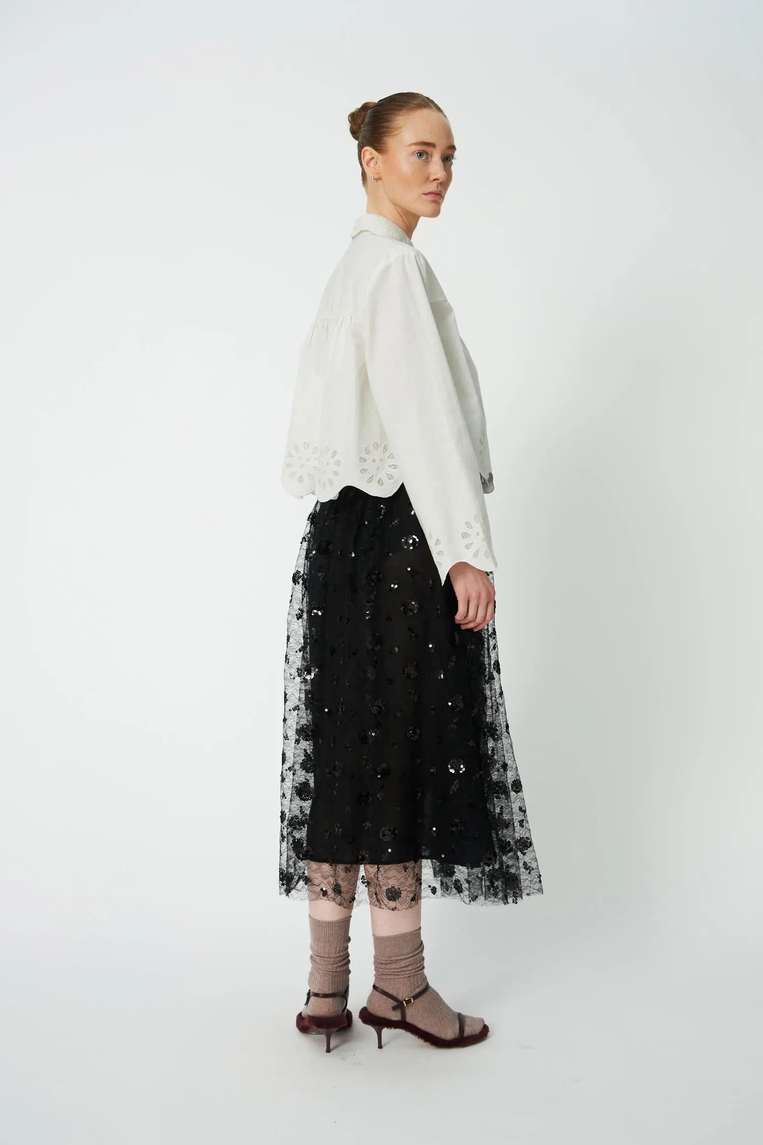 Stella Nova Cropped Blouse with Embroidery Anglaise Blouse 001 White