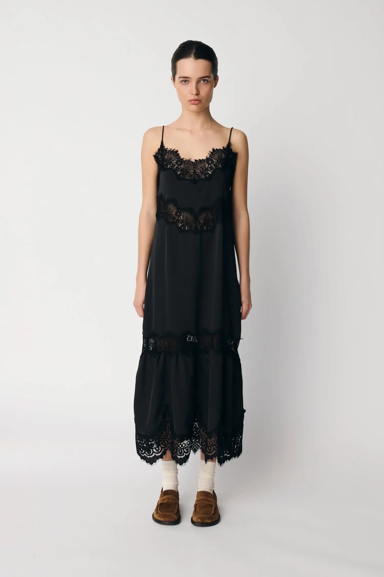 Stella Nova Delicate Lace Slip Dress Dress 999 Black