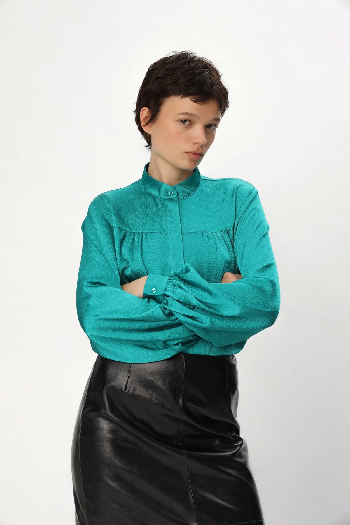 Stella Nova Drapy Sleeved Shirt Shirt 231 Emerald