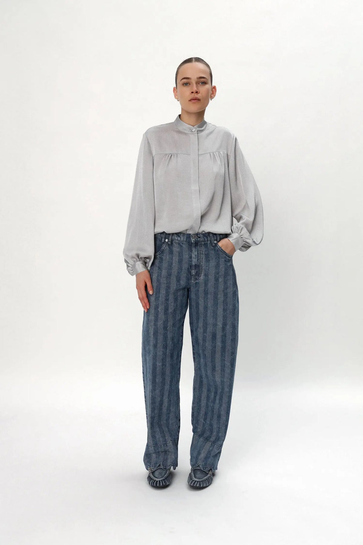 Stella Nova Drapy Sleeved Shirt Shirt 876 Pearl Grey
