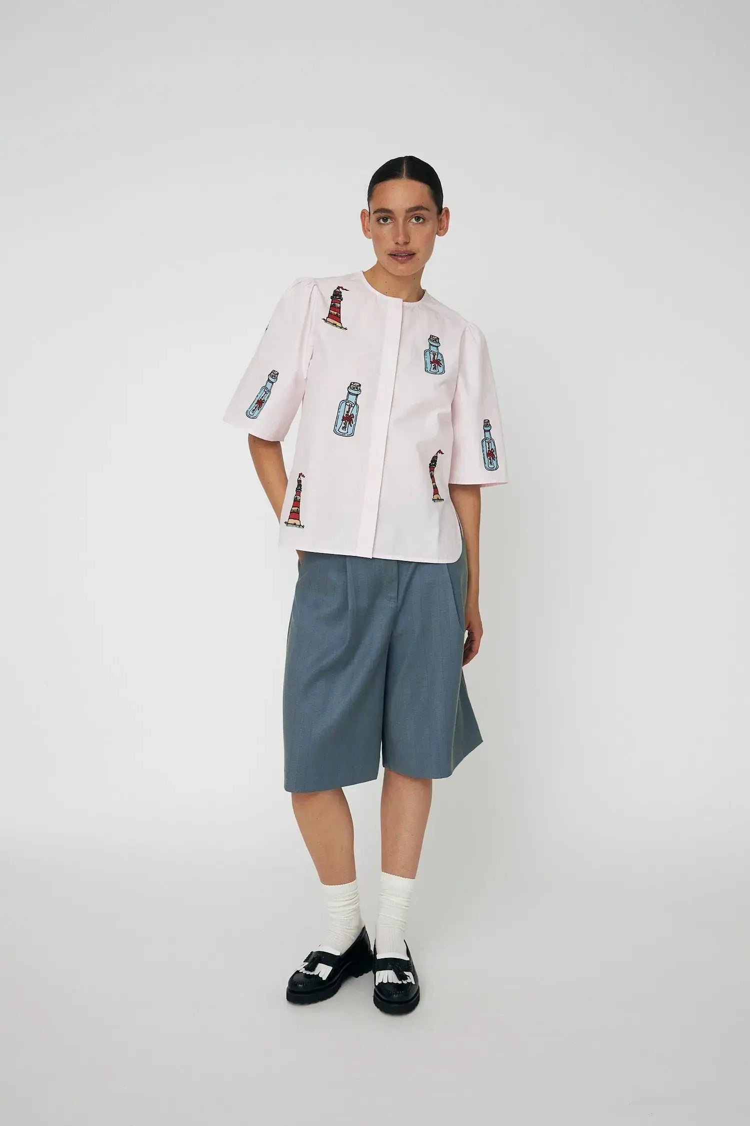 Stella Nova Embroidered Bow Shirt Shirt 558 Pale Pink