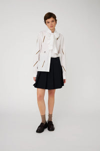Embroidered Cotton Bow Shirt - White