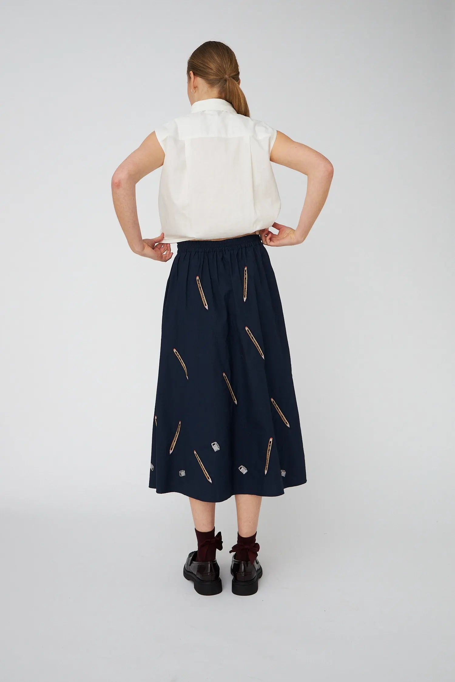 Stella Nova Embroidered Cotton Midi Skirt Skirt 395 Navy