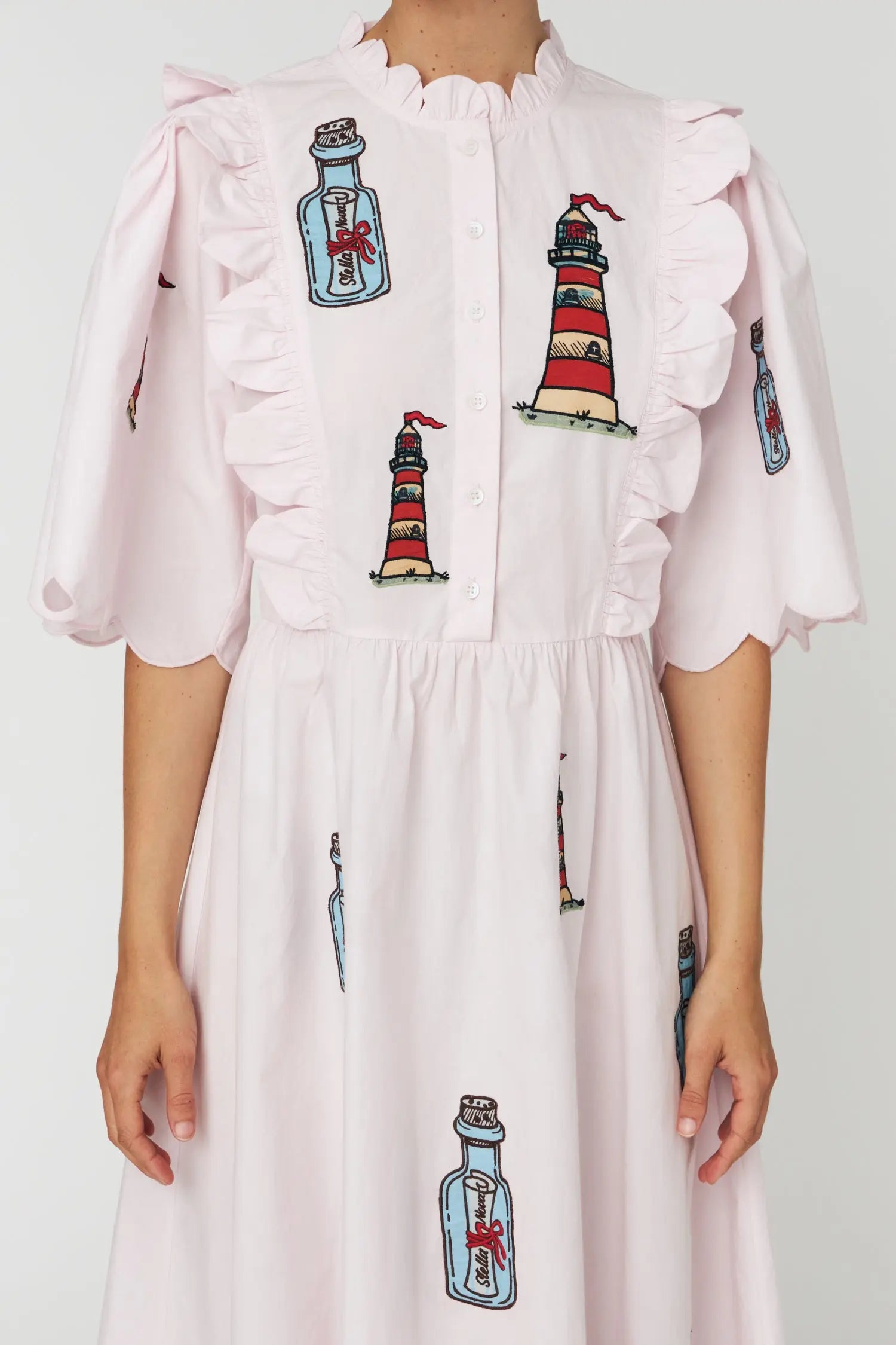 Stella Nova Embroidered Midi dress with Scallops Dress 558 Pale Pink