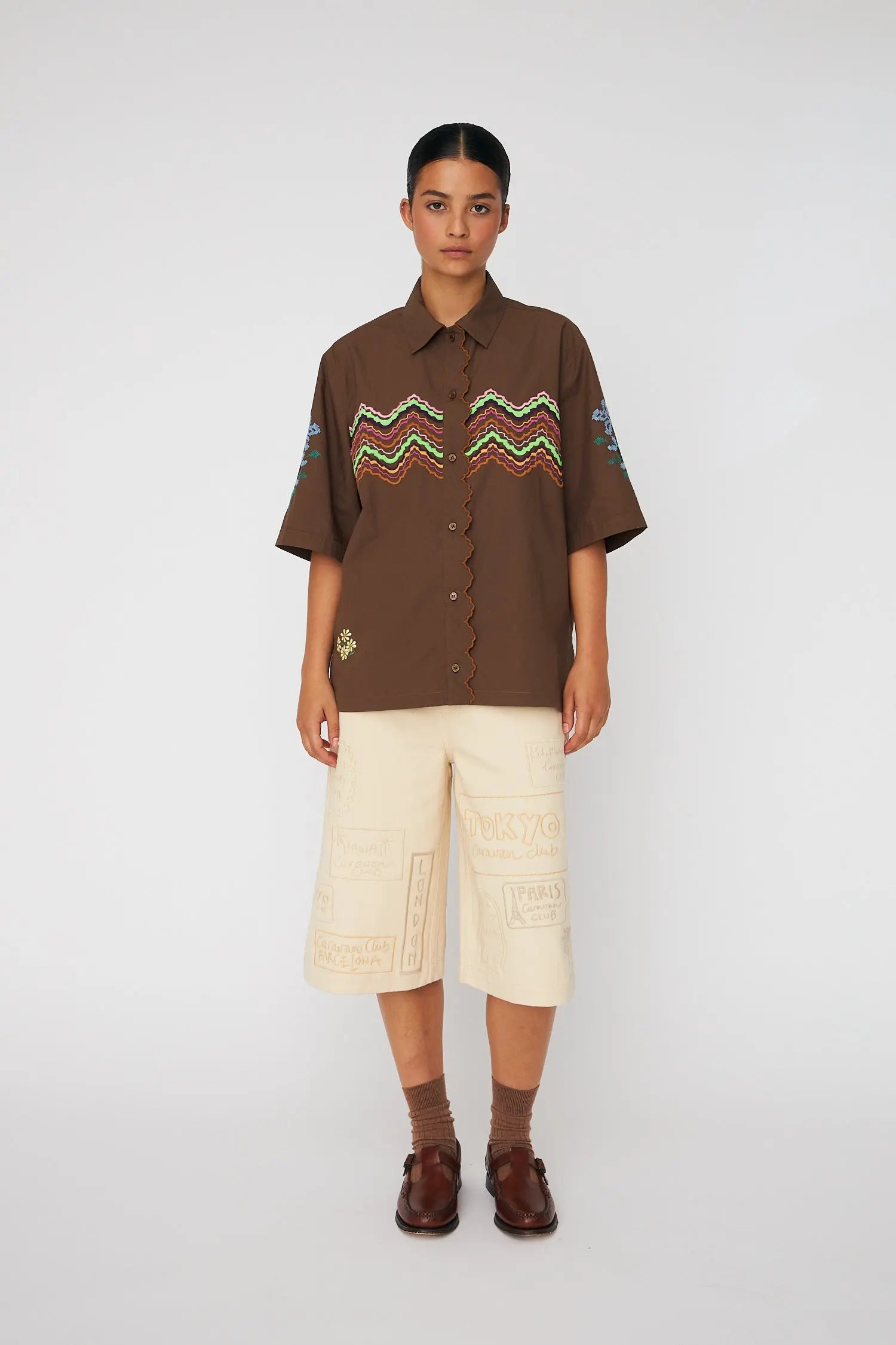 Stella Nova Embroidered Short Sleeved Shirt Shirt 869 Brown