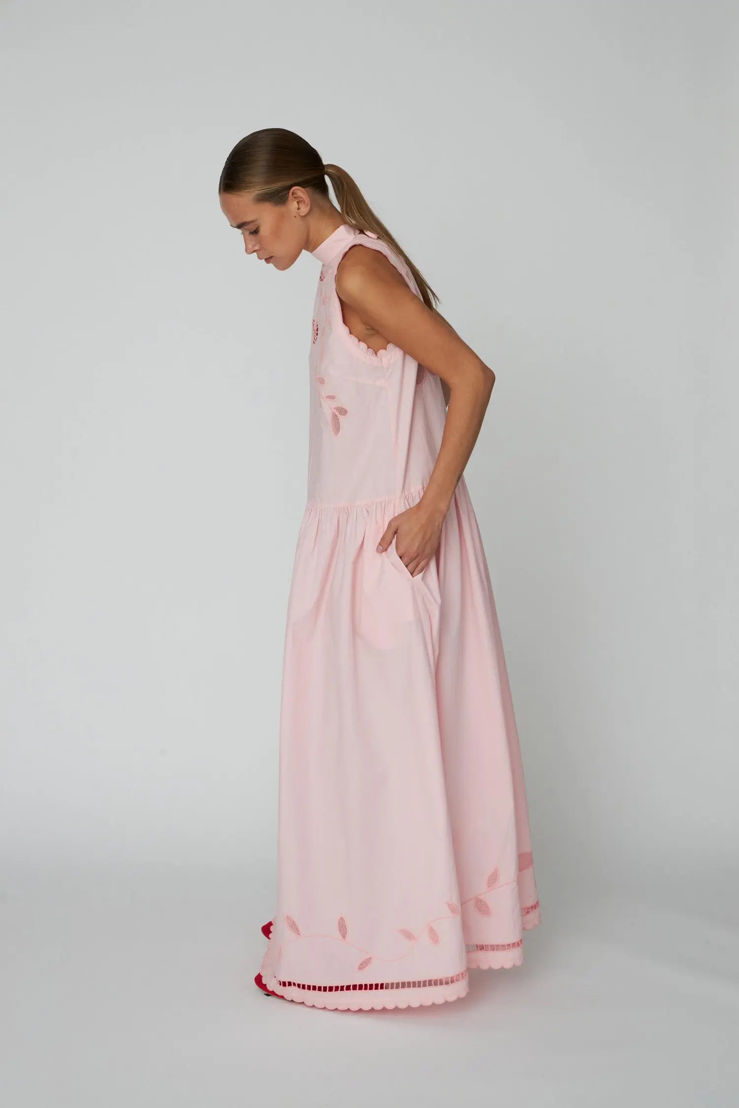 Stella Nova Embroidery Anglaise Sleeveless Maxi Dress Dress 465 Pink