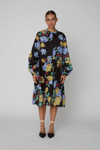 Flowered Cotton Loose Dress - Dark Flowers