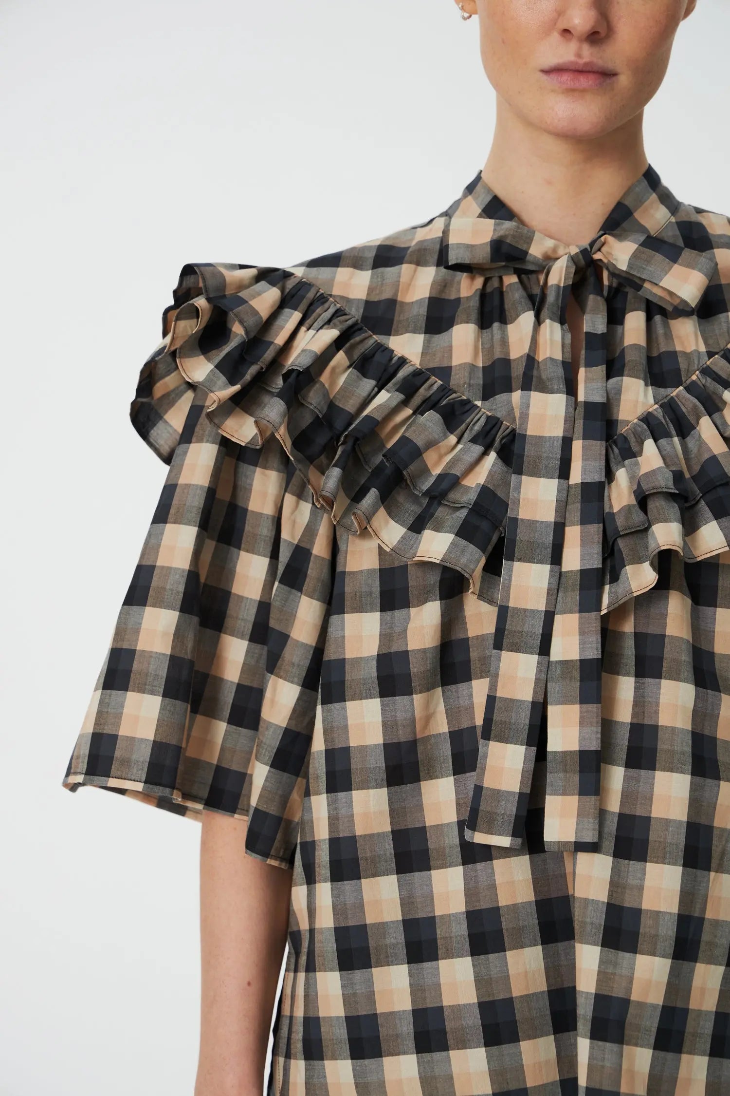 Stella Nova Frill Checked Blouse Blouse 093 Beige/Black Checks