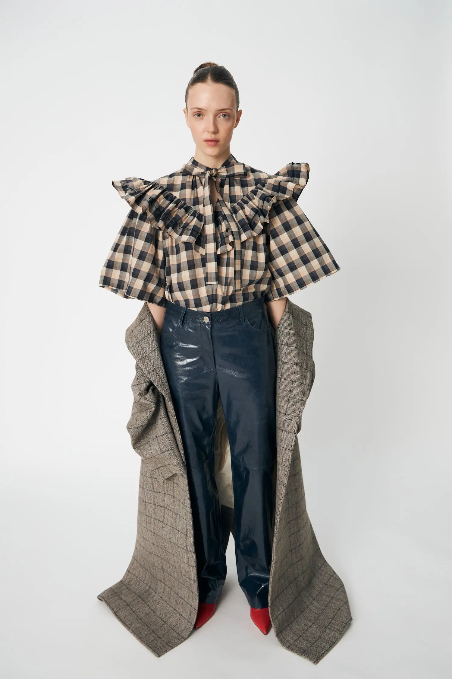 Stella Nova Frill Checked Blouse Blouse 093 Beige/Black Checks