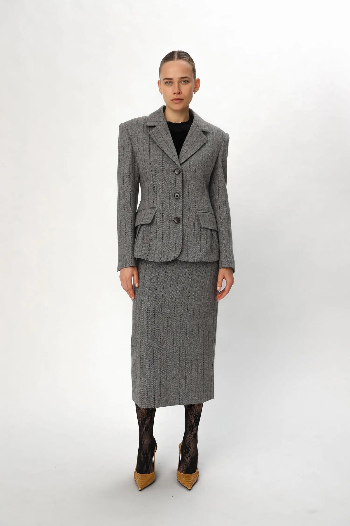 Stella Nova Herringbone Wool Blazer Blazer 954 Dark Grey Mélange