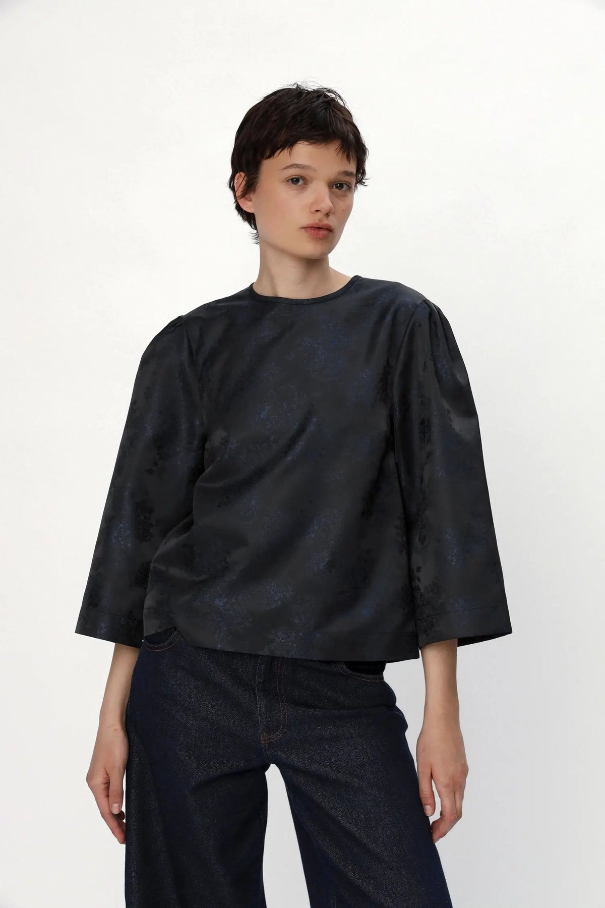 Stella Nova Jacquard Woven Blouse Blouse 324 Dark Ocean Black