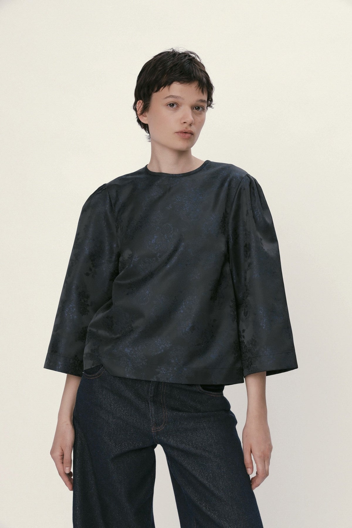 Stella Nova Jacquard Woven Blouse Blouse 324 Dark Ocean Black