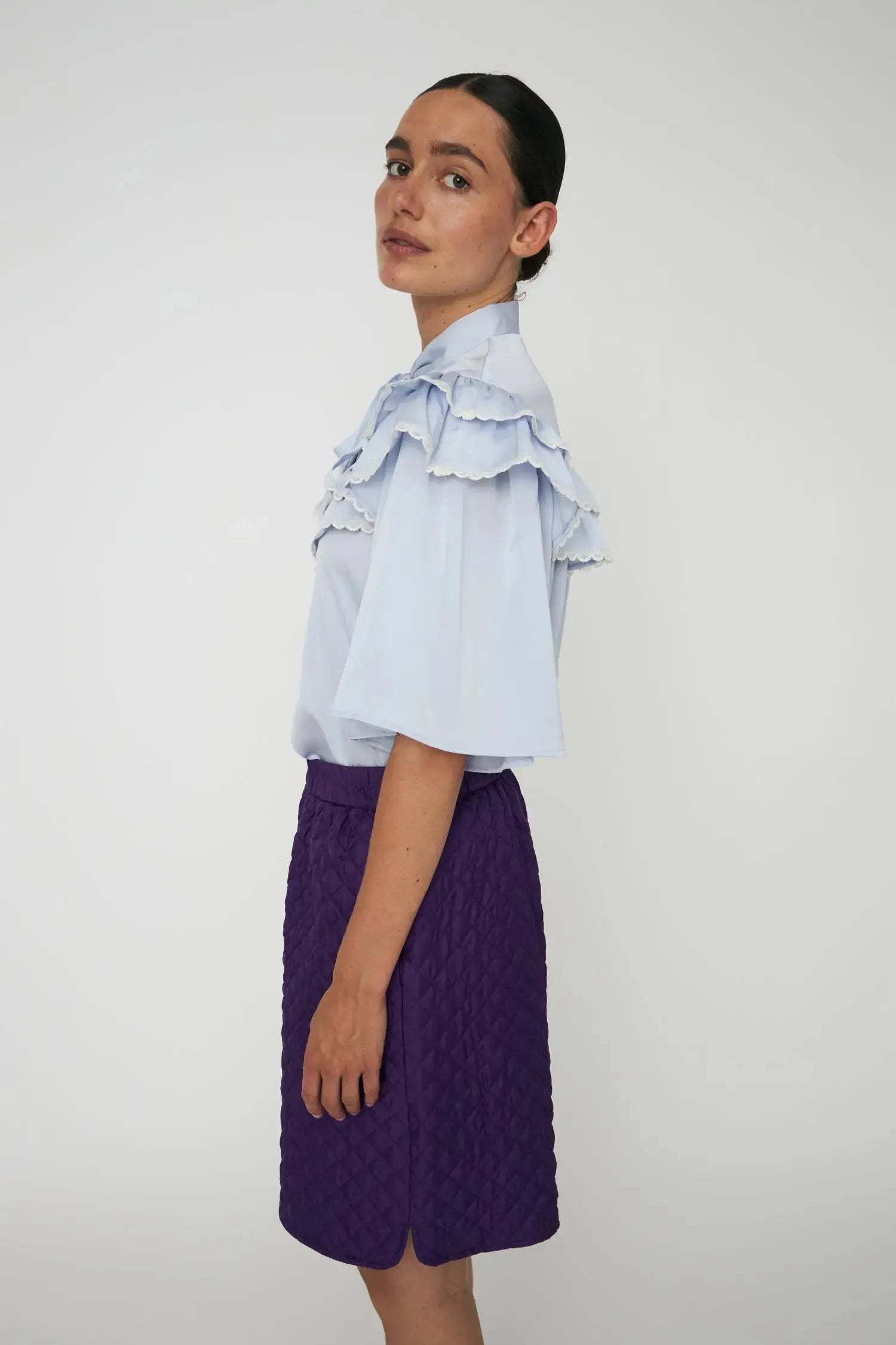 Stella Nova Loose Blouse with Frills Blouse 307 Dust Blue