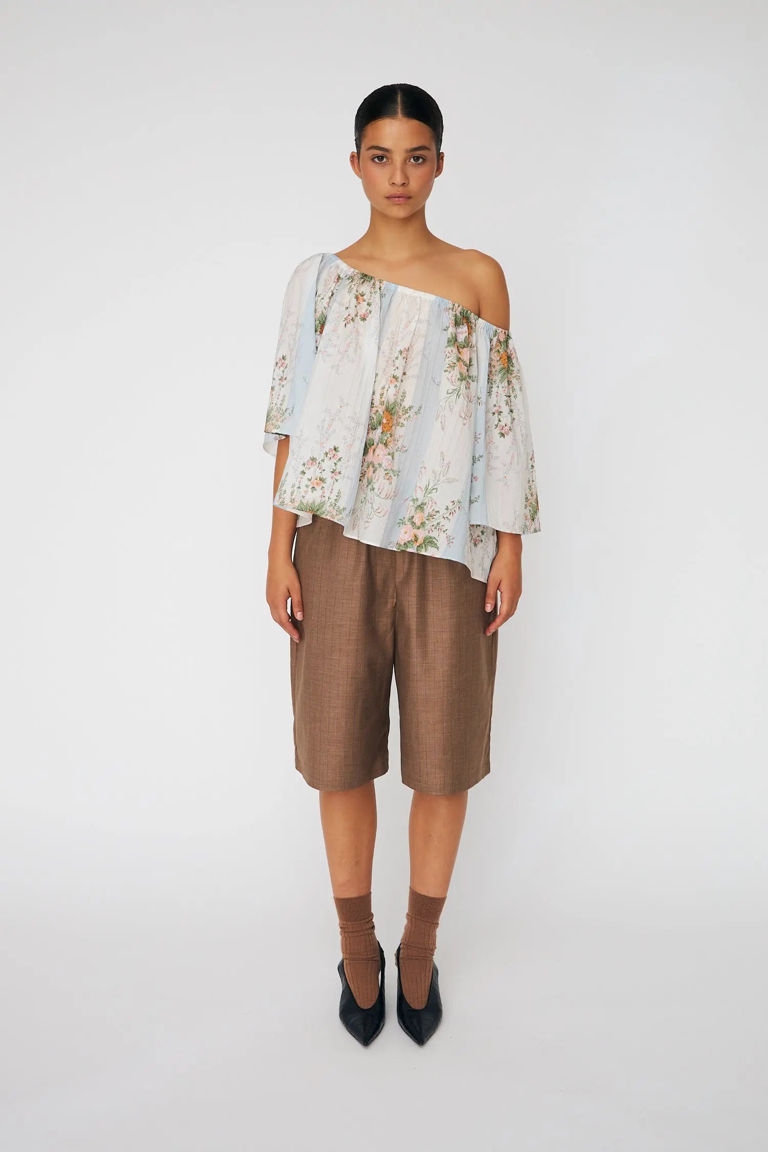 Stella Nova Loose Blouse with drop Shoulders Blouse 462 Creme Multicolour Flowers