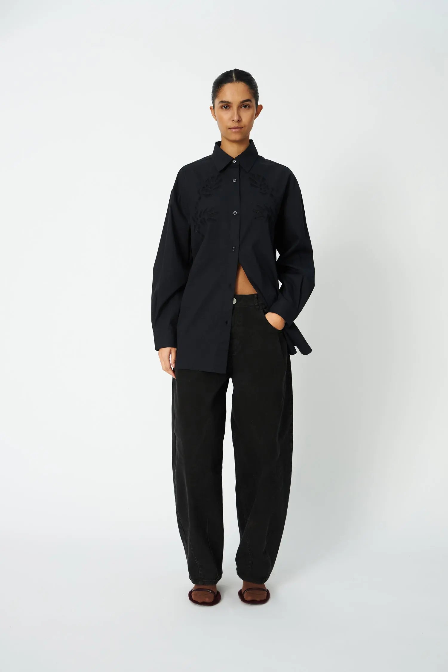 Stella Nova Loose Shirt with Embroidery Anglaise Shirt 999 Black