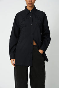 Loose Shirt with Embroidery Anglaise - Black