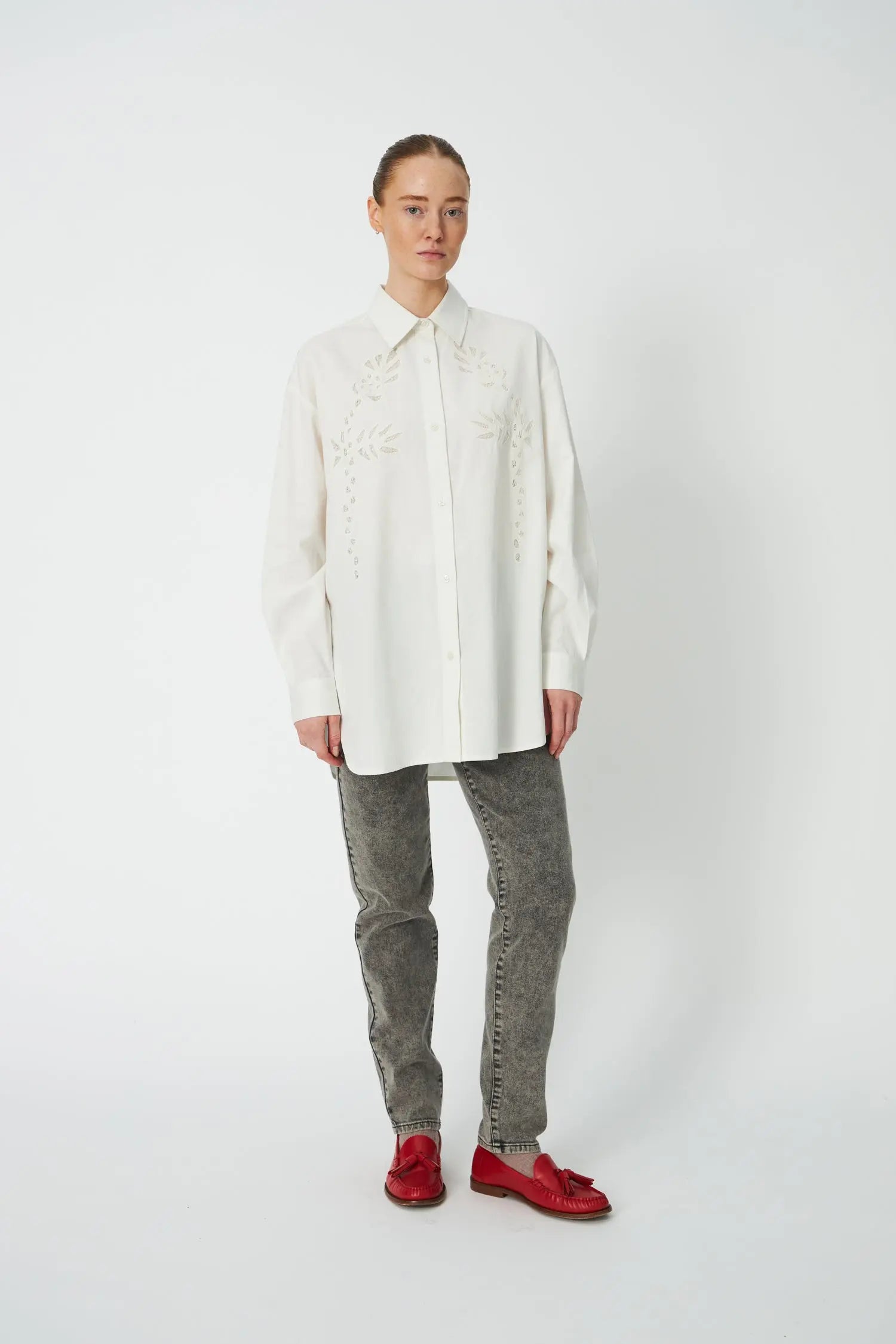 Stella Nova Loose Shirt with Embroidery Anglaise Shirt 001 White