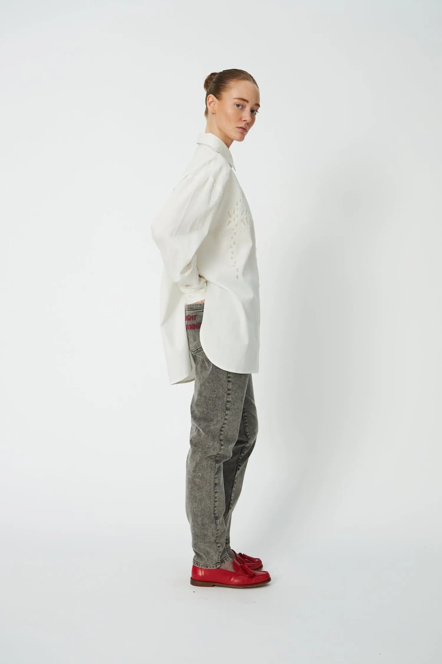 Stella Nova Loose Shirt with Embroidery Anglaise Shirt 001 White