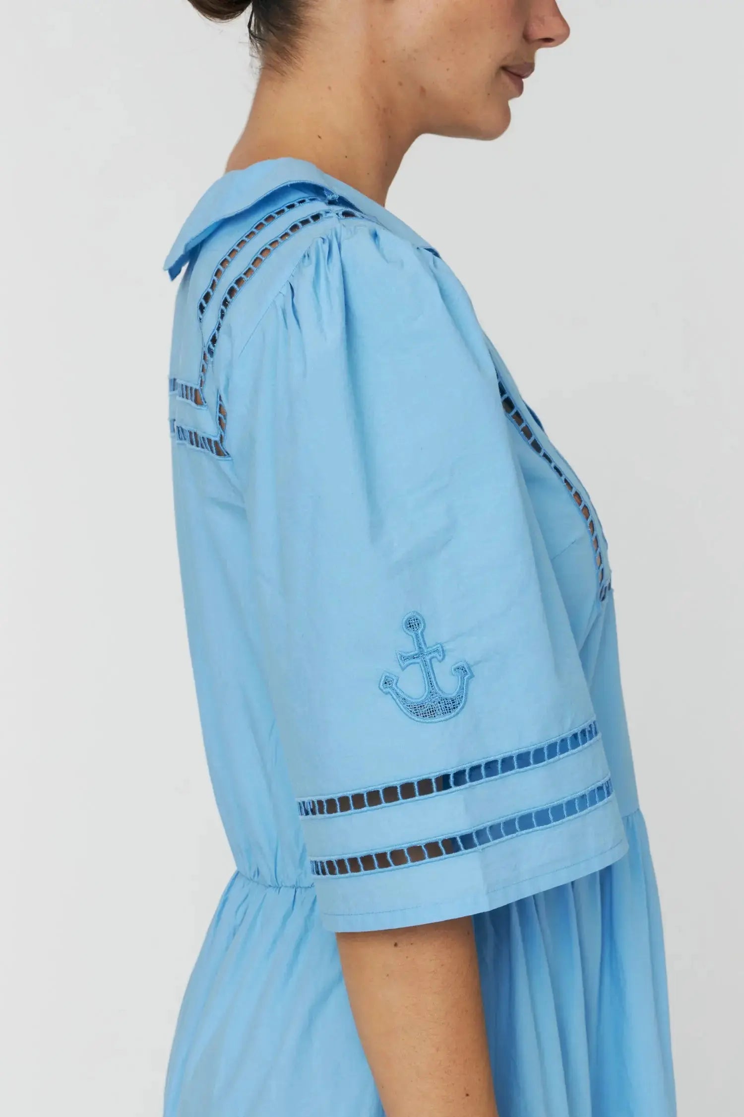 Stella Nova Maxi Dress with Short Sleeves and Artworks Dress 308 Blue Coral