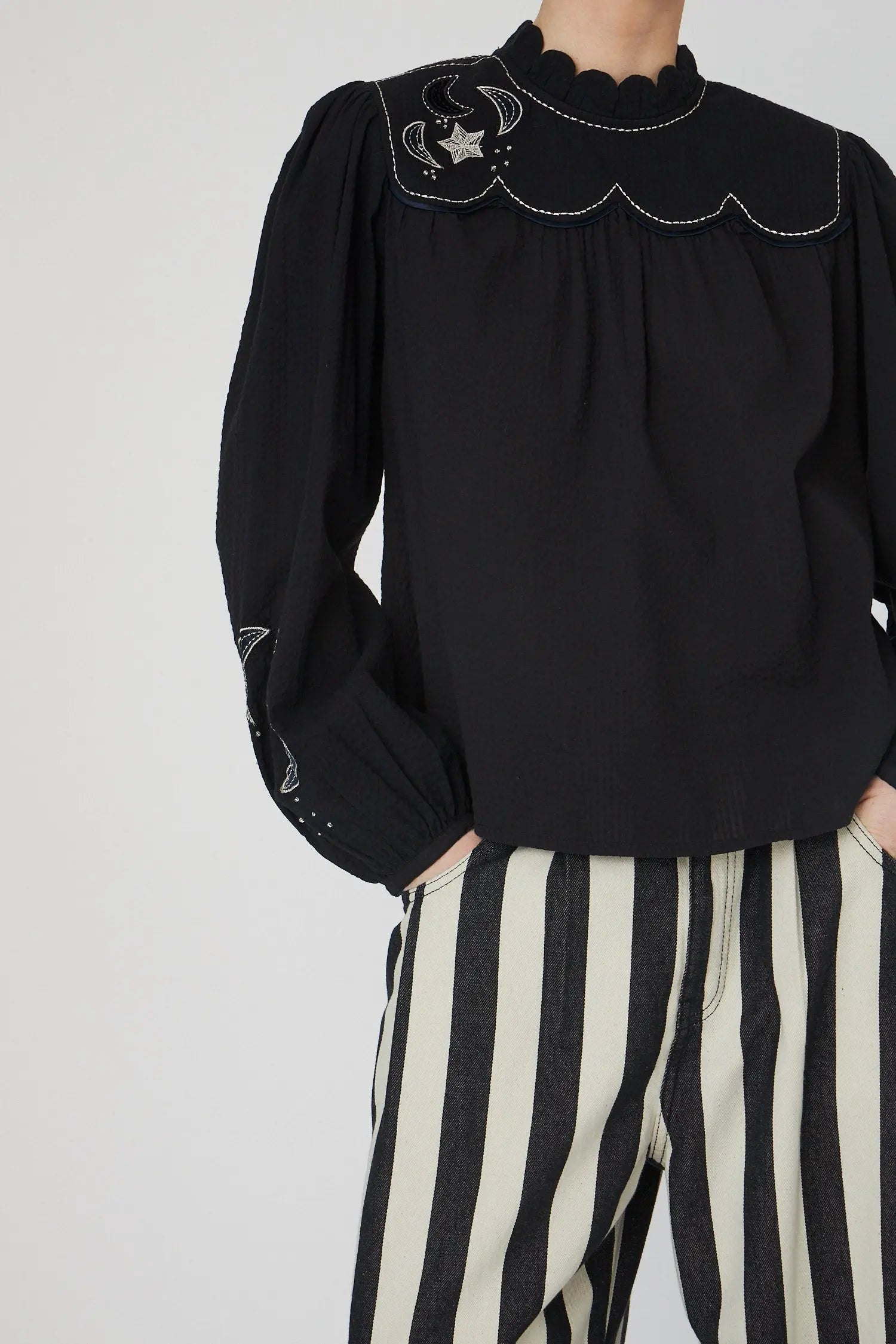 Stella Nova Moon and Star Embroidered Blouse Blouse 999 Black