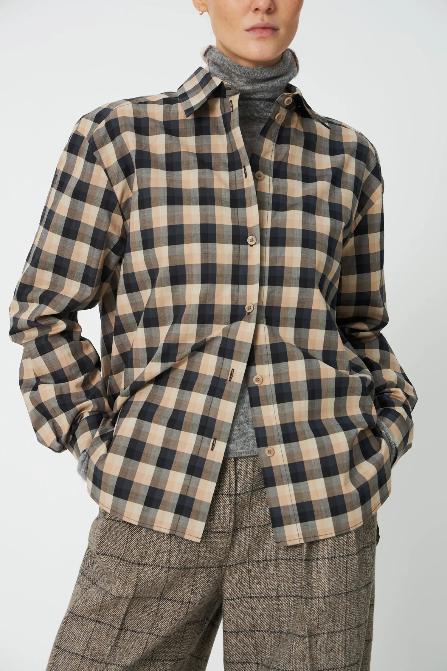Stella Nova Oversized Checked Shirt Shirt 093 Beige/Black Checks