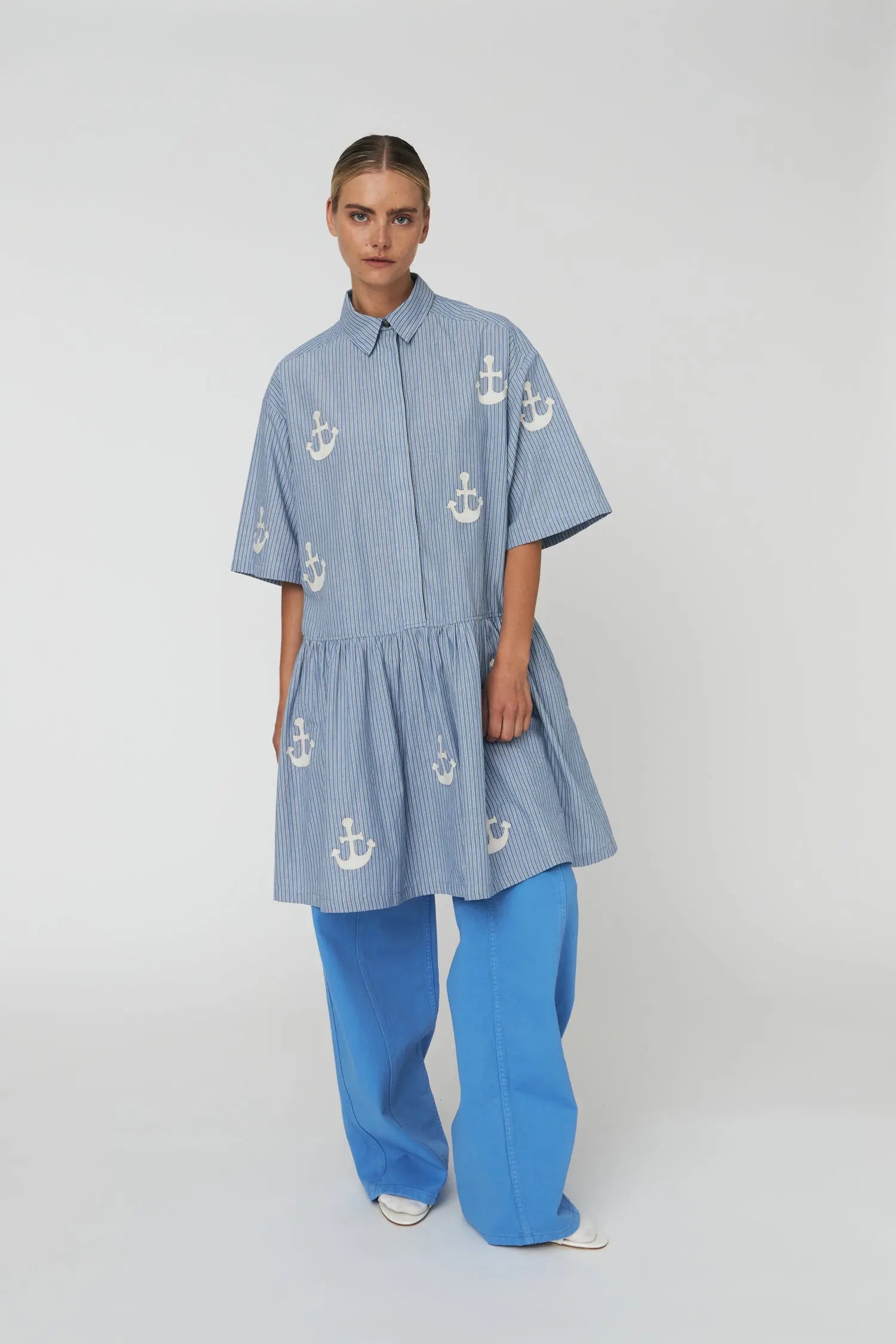 Stella Nova Oversized Dress with embroidered Anchor Dress 313 Blue Stripes