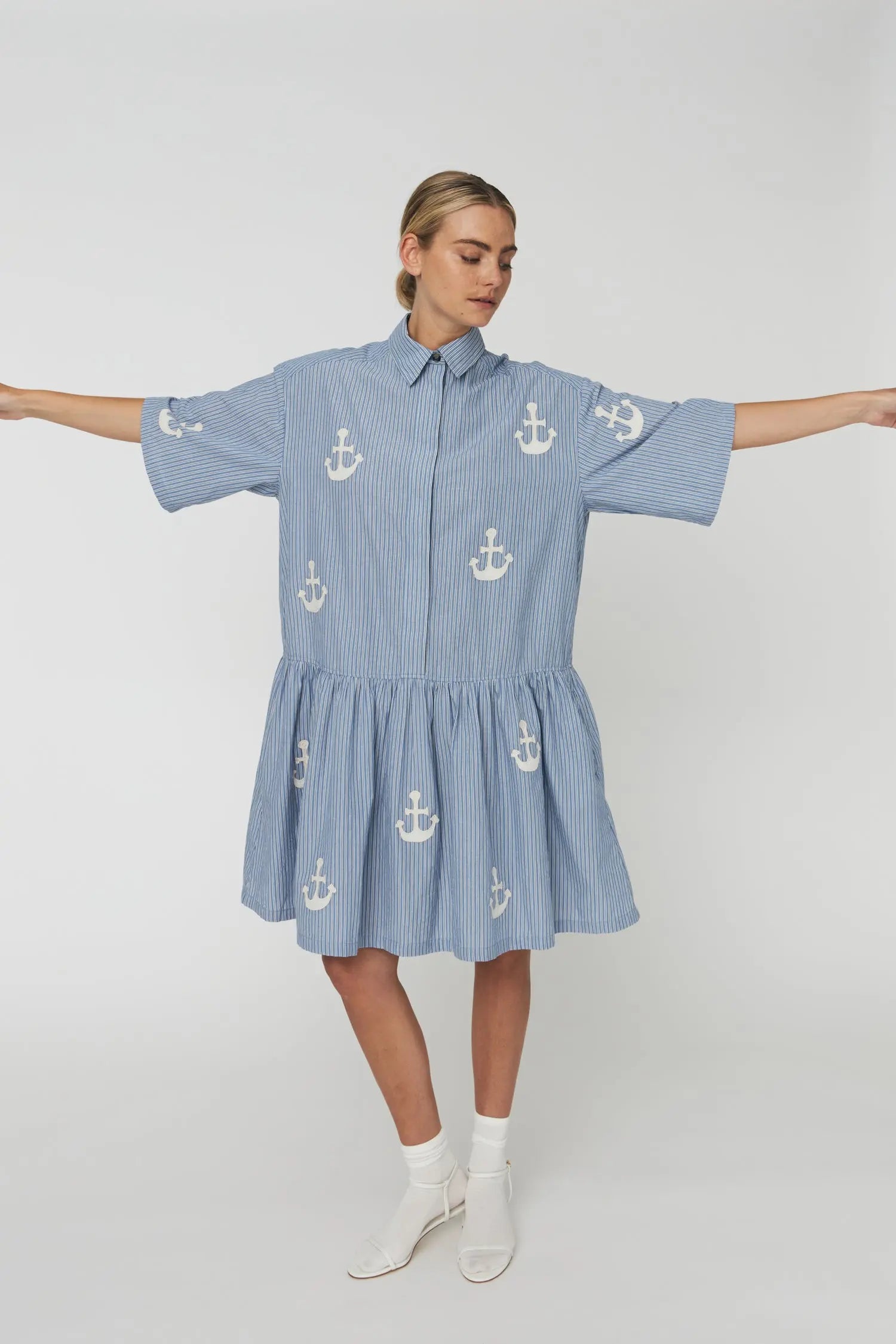 Stella Nova Oversized Dress with embroidered Anchor Dress 313 Blue Stripes