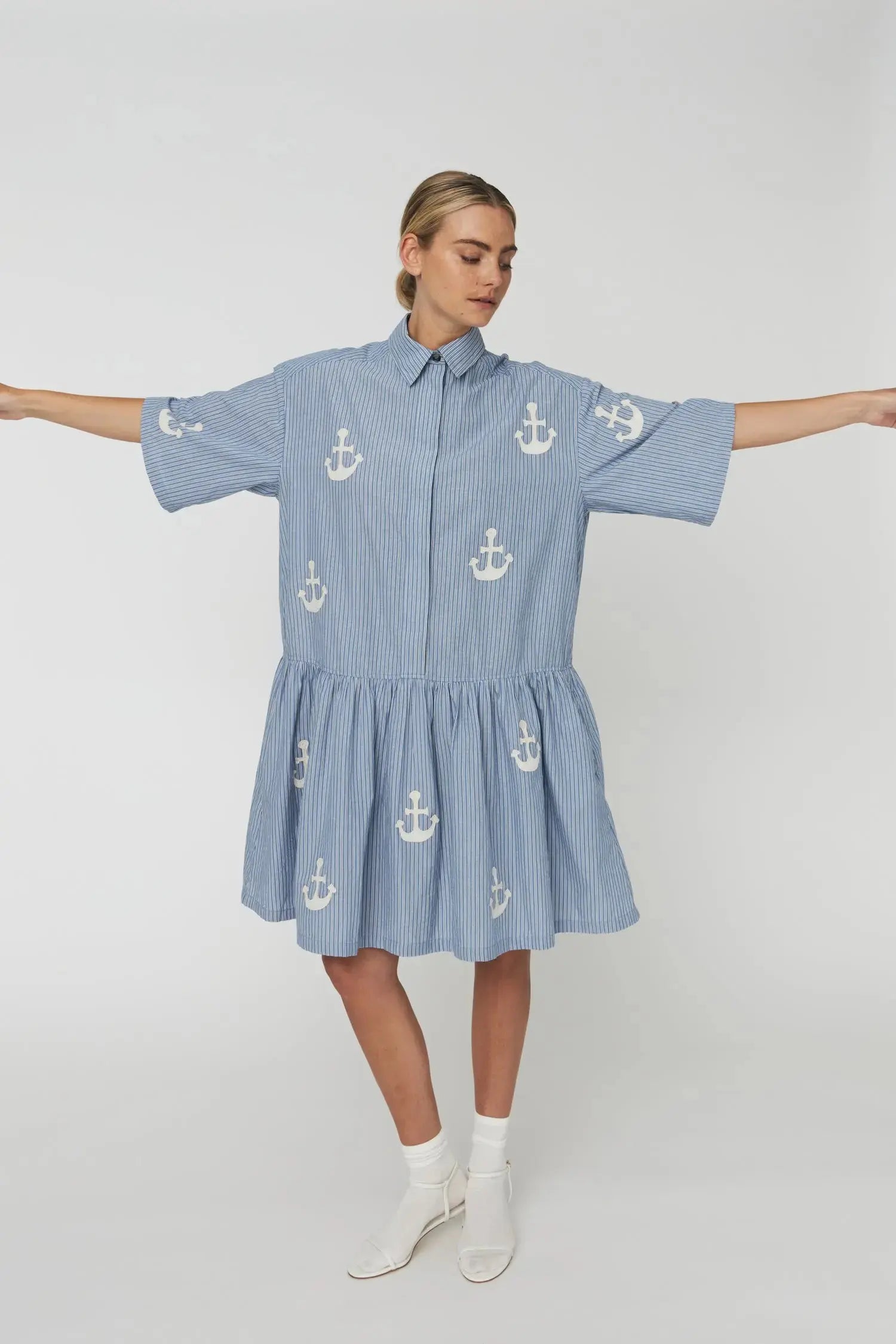 Stella Nova Oversized Dress with embroidered Anchor Dress 313 Blue Stripes