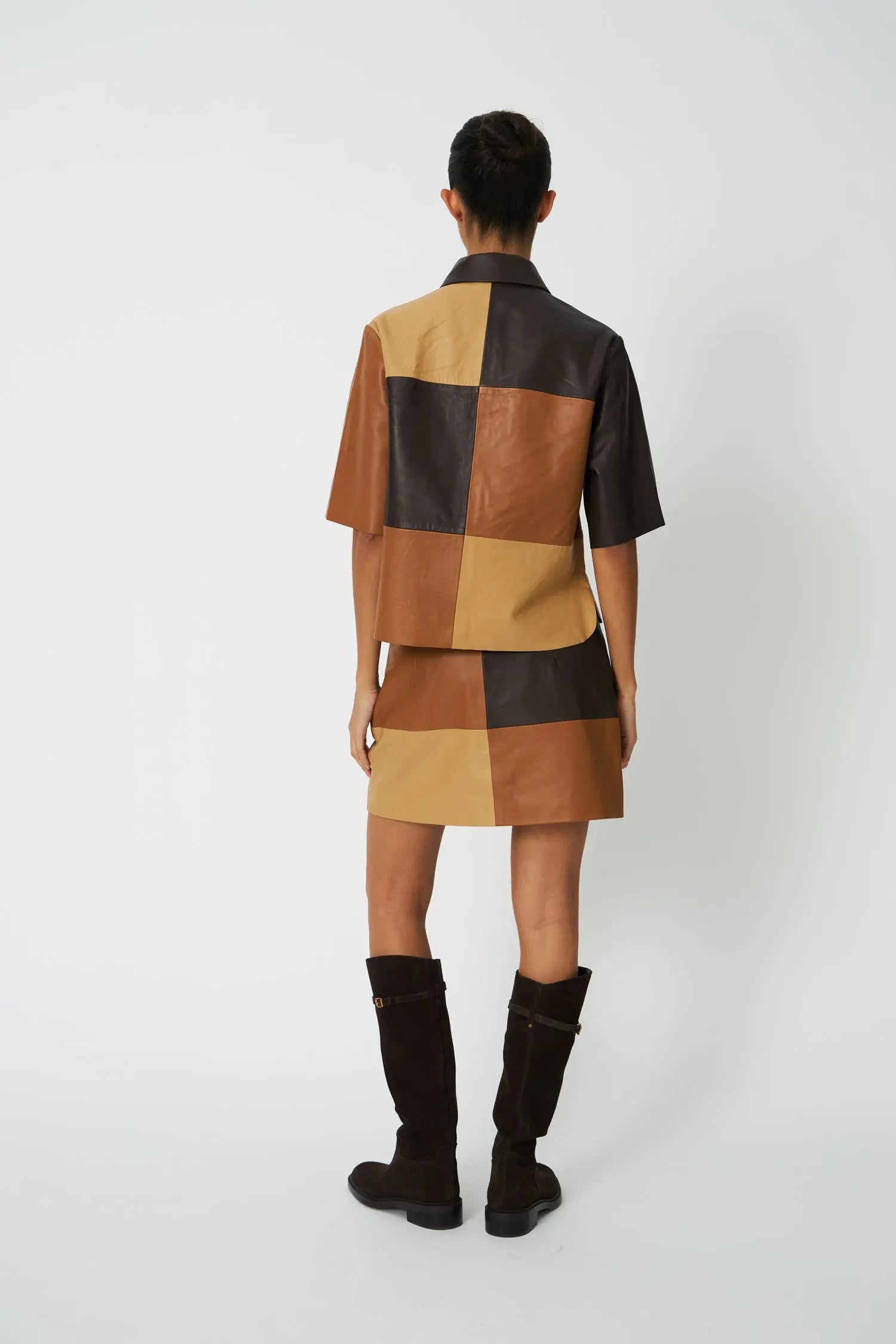 Stella Nova Patchwork Leather Shirt Shirt 846 Brown Mix