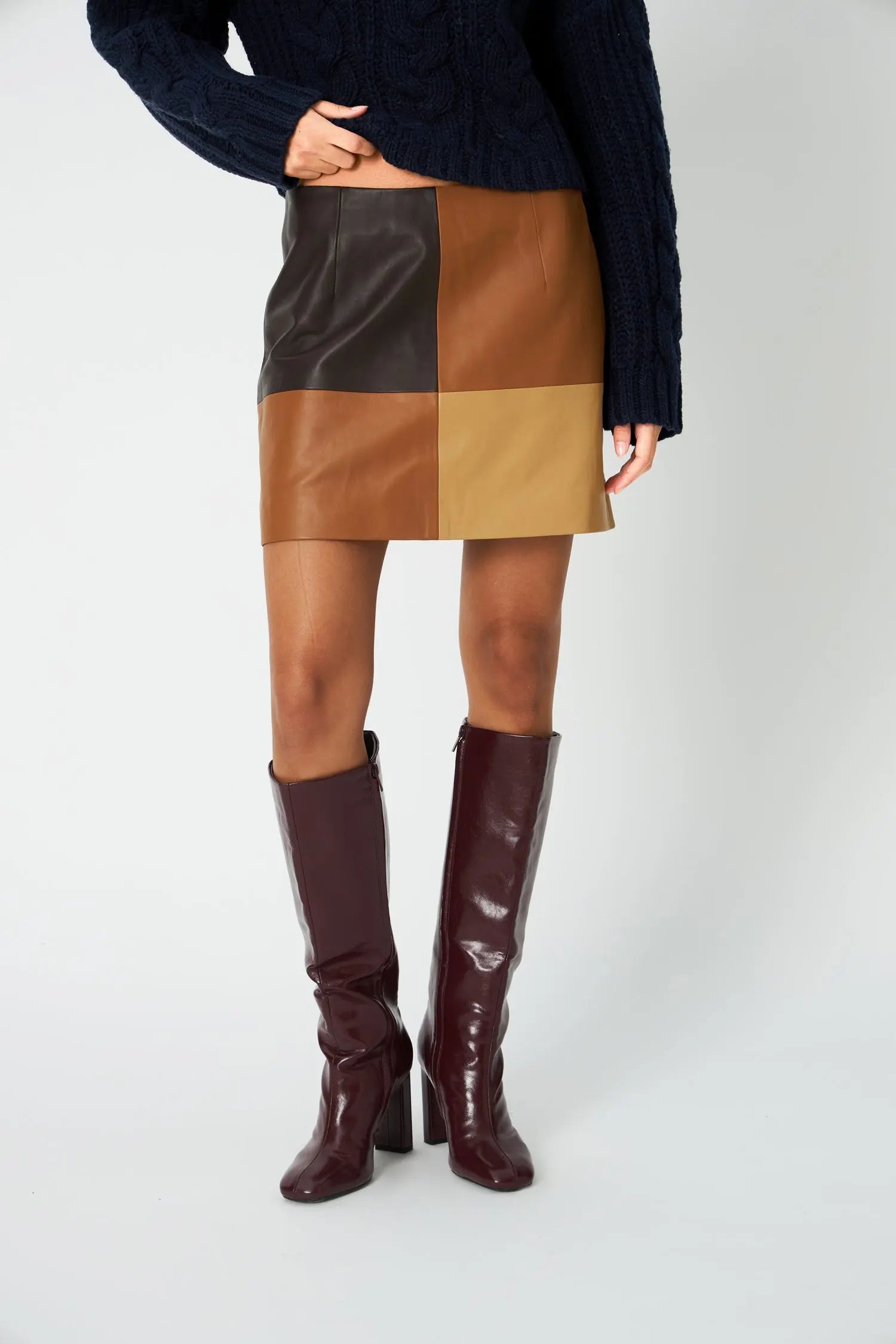 Stella Nova Patchwork Leather Skirt Skirt 846 Brown Mix