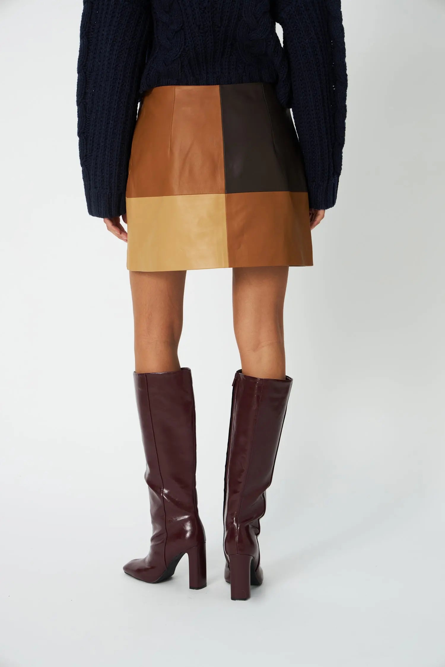 Stella Nova Patchwork Leather Skirt Skirt 846 Brown Mix