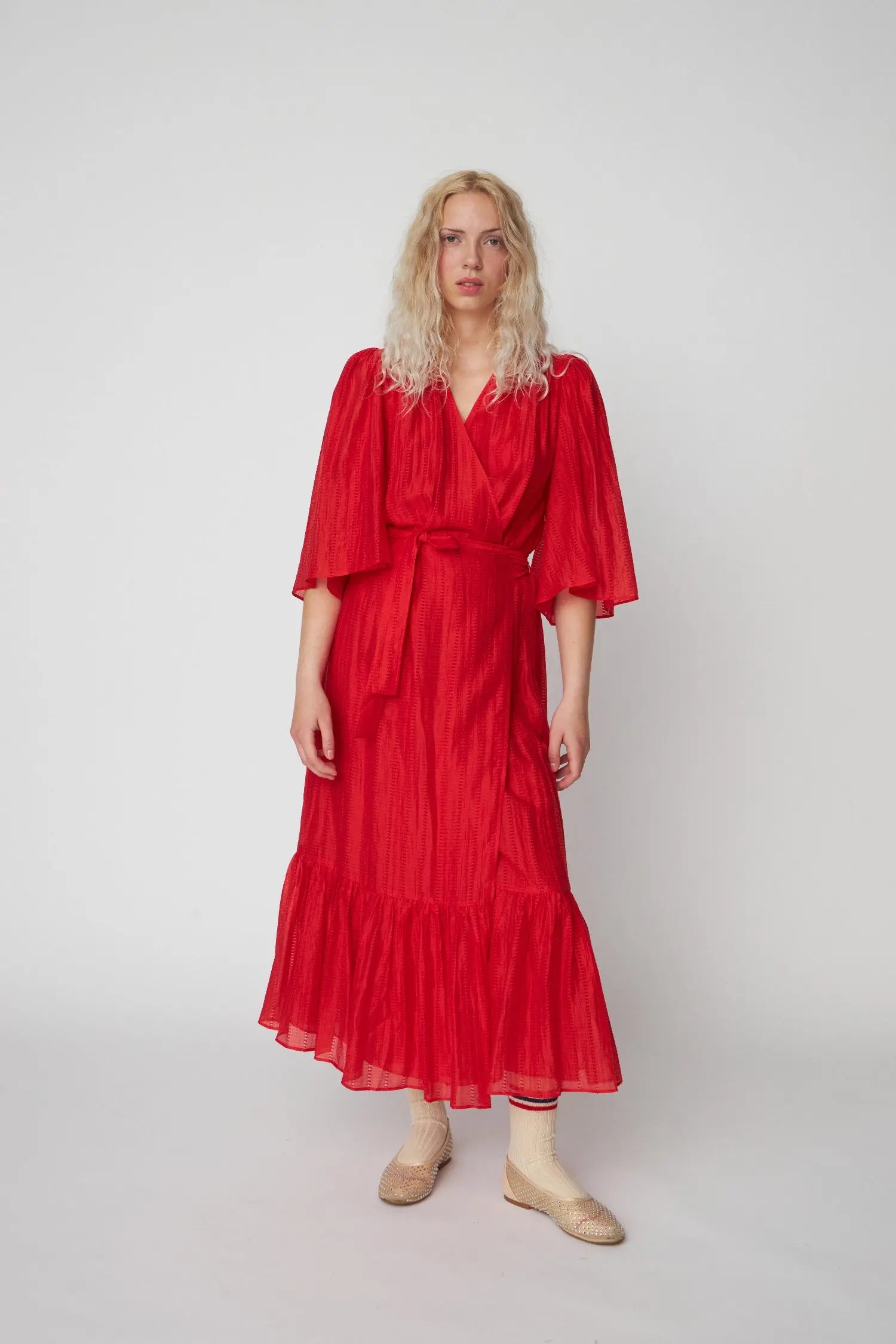 red pointelle dress Pointelle Wrap Dress