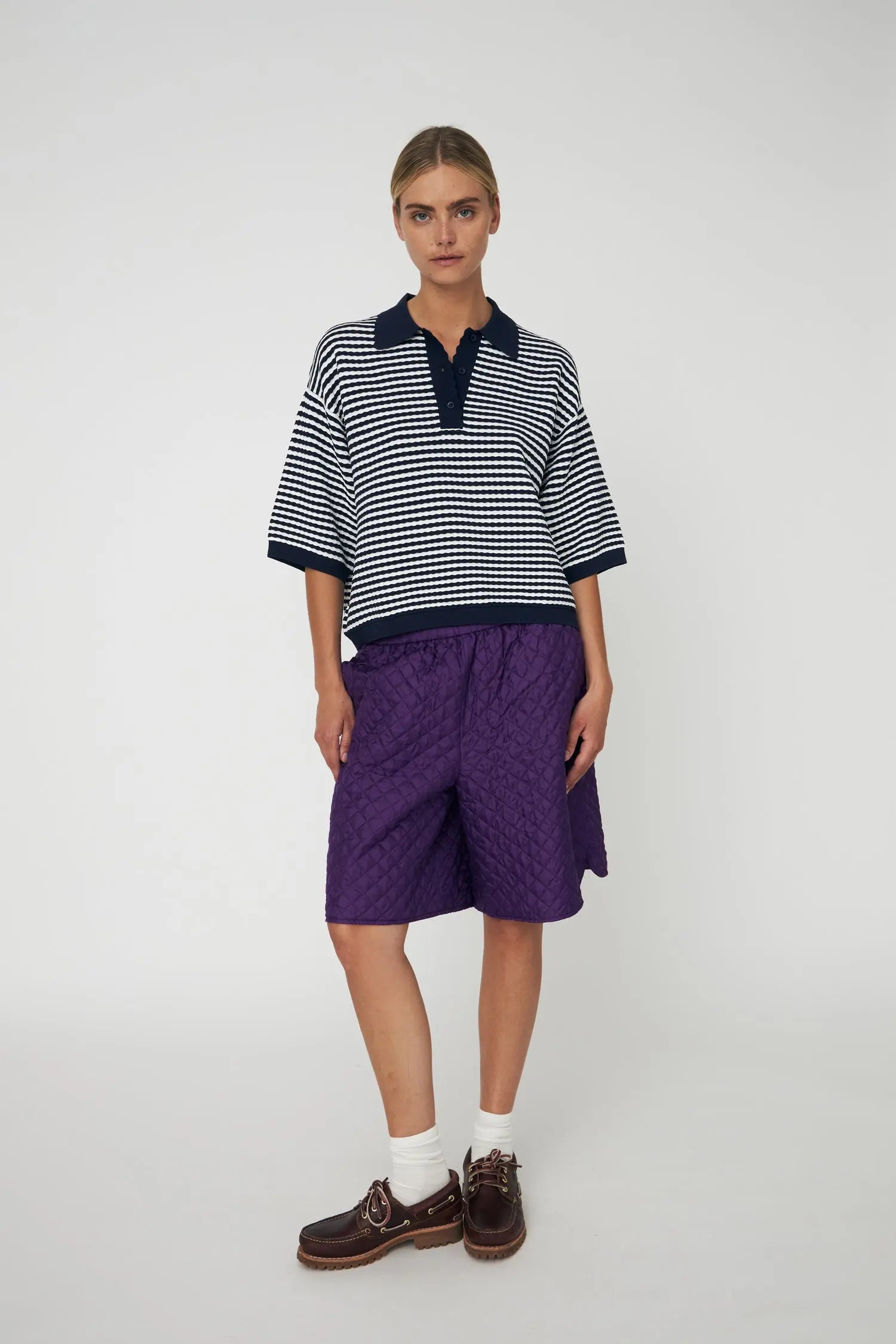 Stella Nova Polo Knit Blouse 409 Navy /Creme