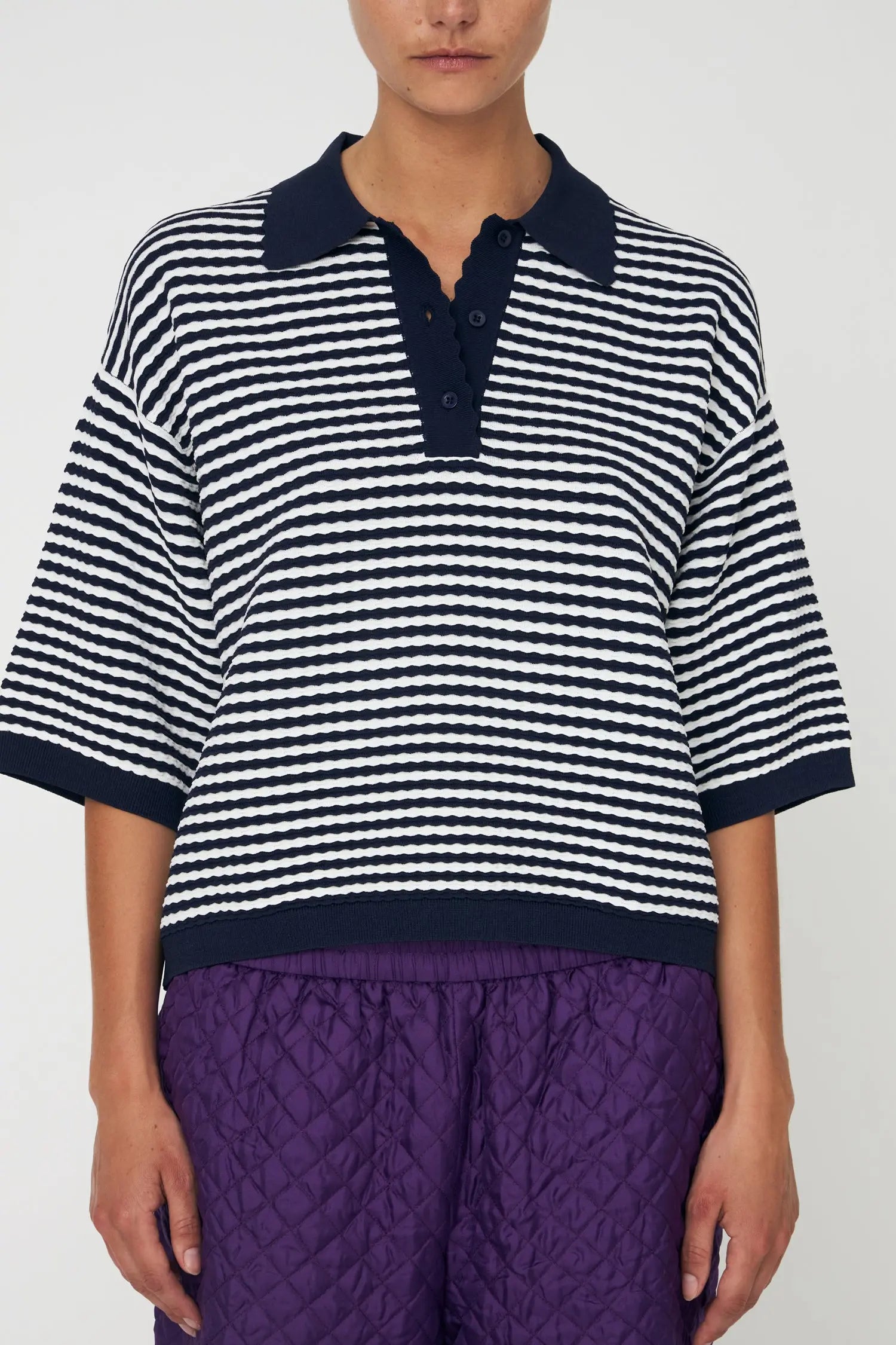 Stella Nova Polo Knit Blouse 409 Navy /Creme