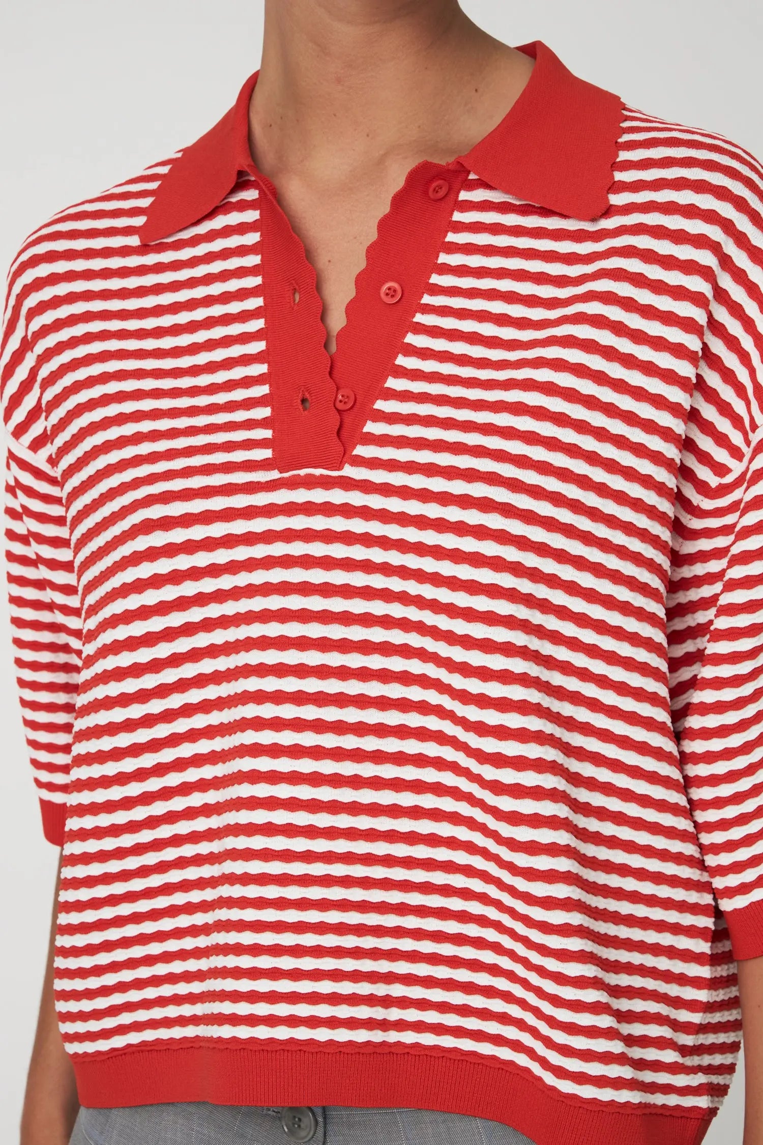 Stella Nova Polo Knit Blouse 734 Red/ Creme Stripes
