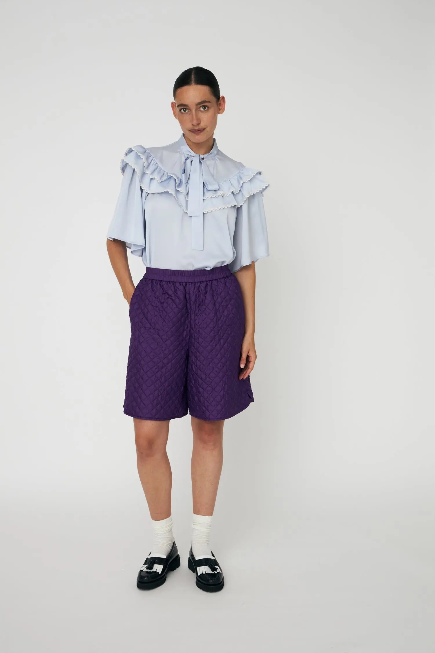 Stella Nova Quilted Silk Shorts Short Pants 542 Seductive Purple