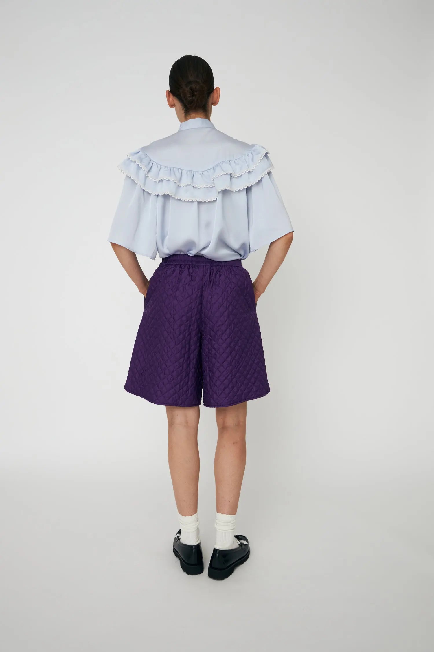 Stella Nova Quilted Silk Shorts Short Pants 542 Seductive Purple