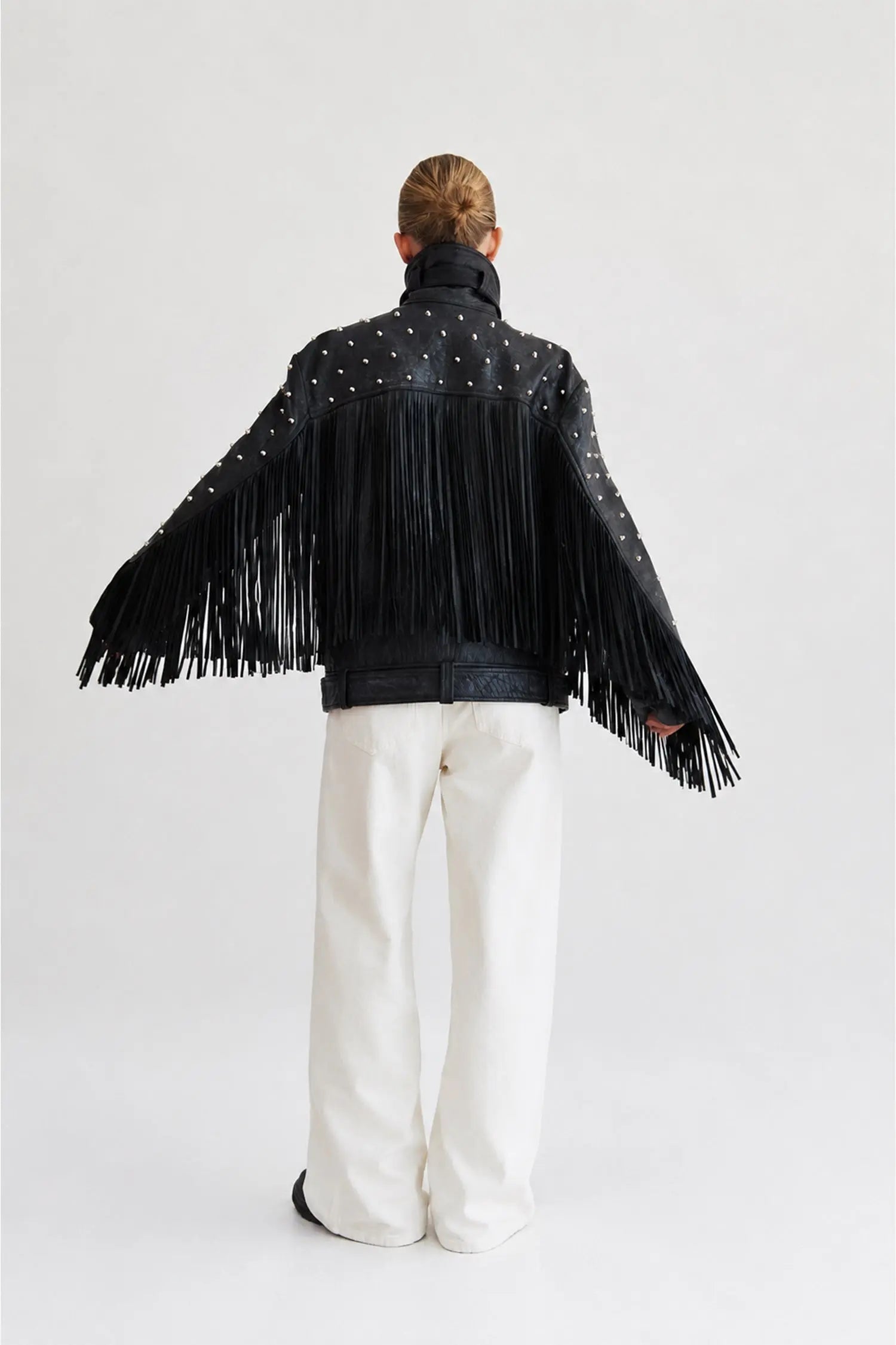 Stella Nova Rivet and Fringes Leather Jacket Leather Jacket 999 Black