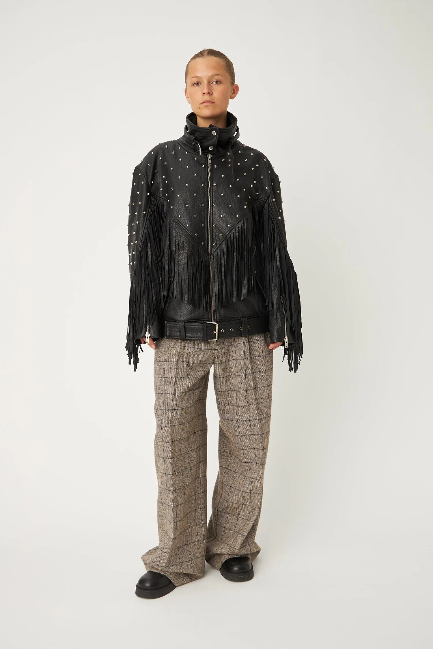 Stella Nova Rivet and Fringes Leather Jacket Leather Jacket 999 Black
