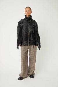 Rivet and Fringes Leather Jacket - Black