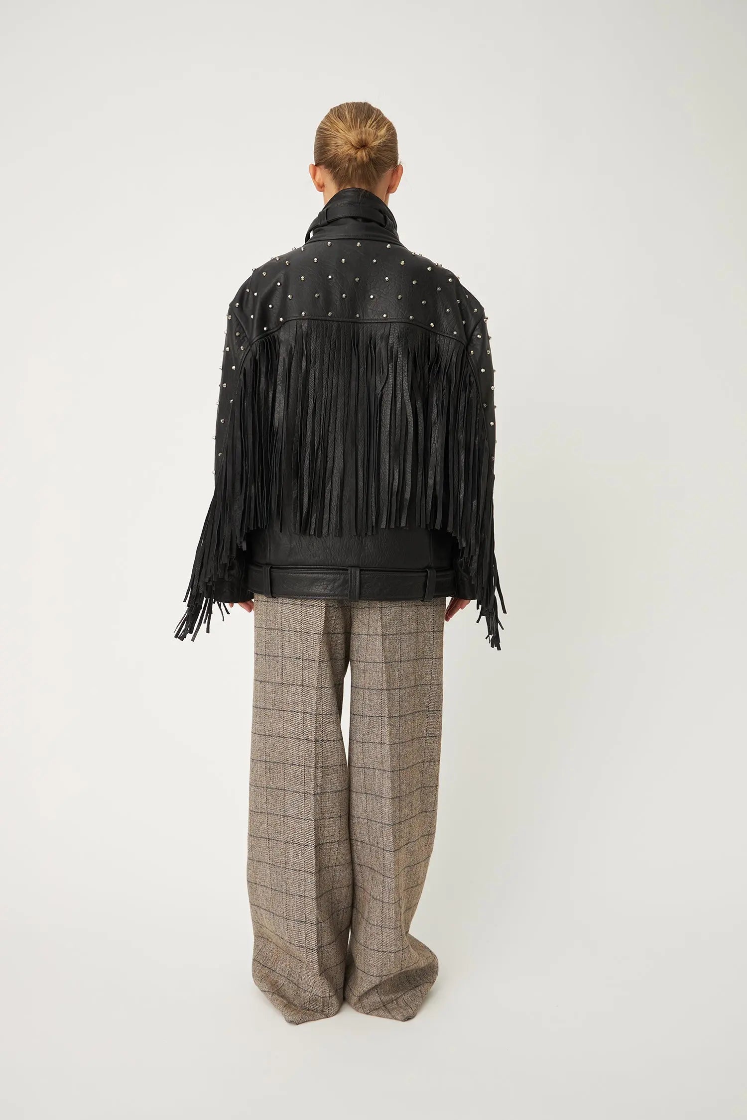 Stella Nova Rivet and Fringes Leather Jacket Leather Jacket 999 Black