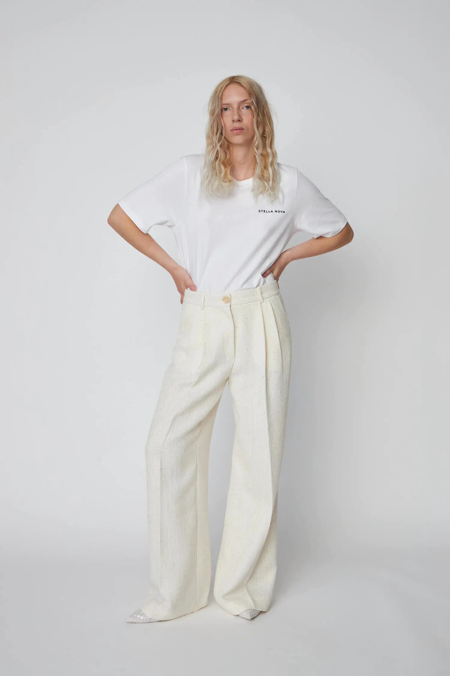 Stella Nova Sequined Bouclé Pants Pants 001 White